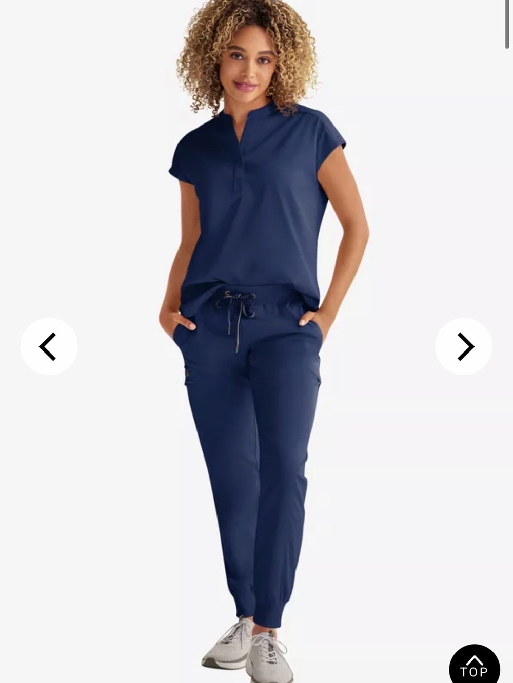 Healing Hands Navy Scrub Top with Pink Trim